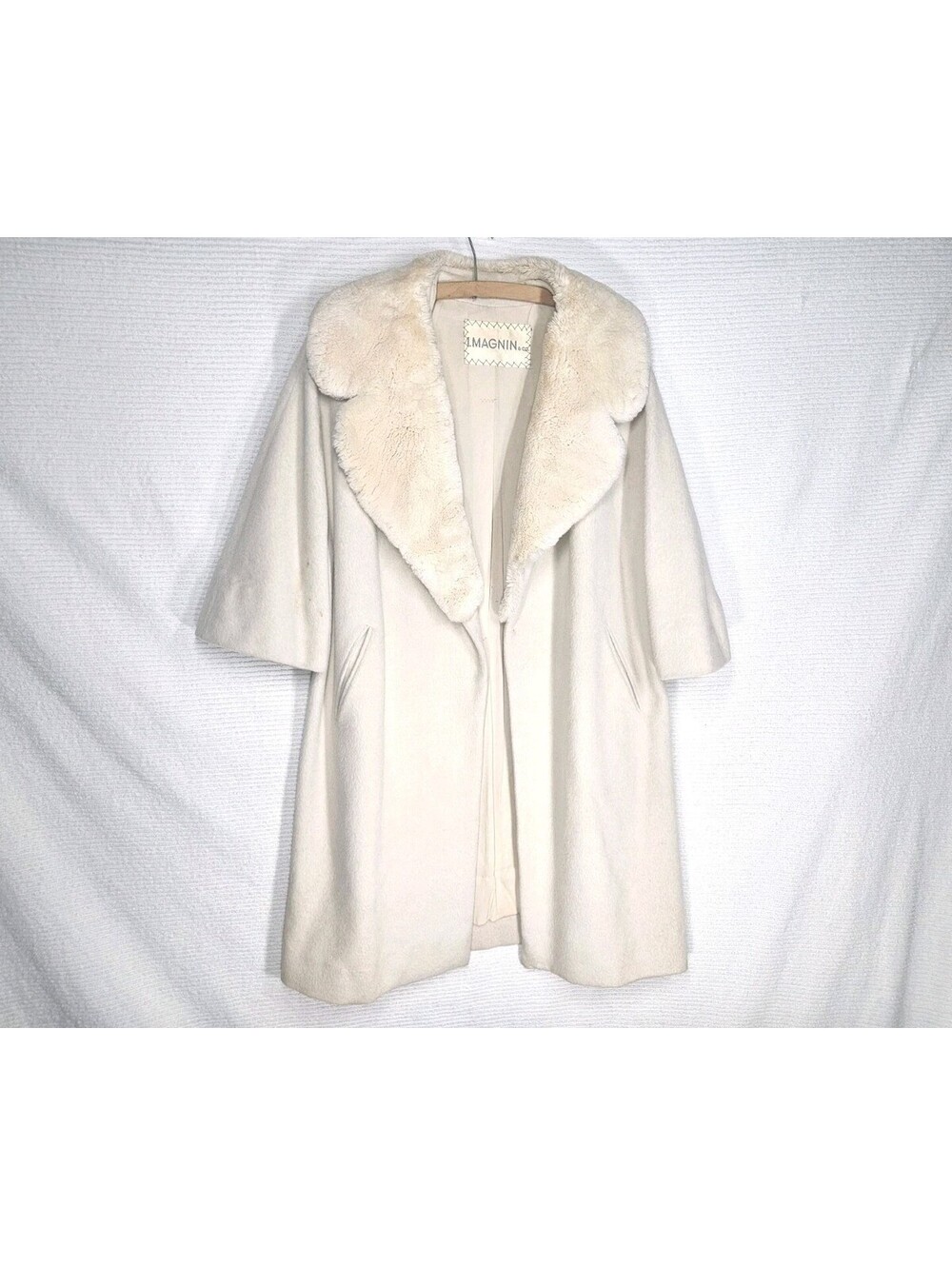 Vintage 1950s Chinchilla Collar Coat I Magnin Cream Wool Silk Crepe Lined Rare